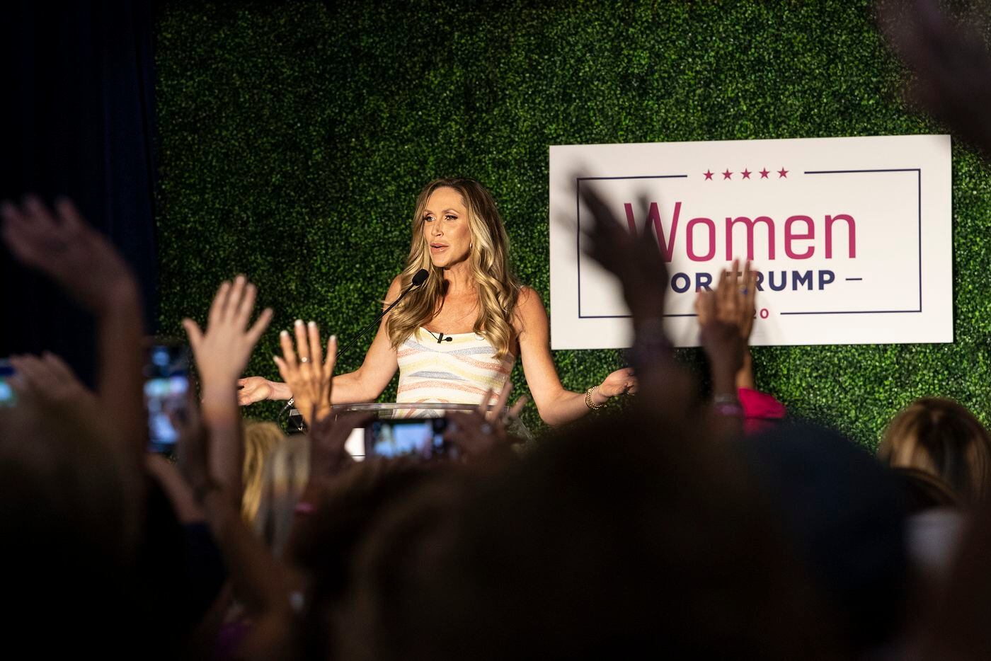 Lara Trump, married to the president's son Eric Trump, speaks at the national kickoff of the Trump campaign's Women for Trump coalition rally in King of Prussia.