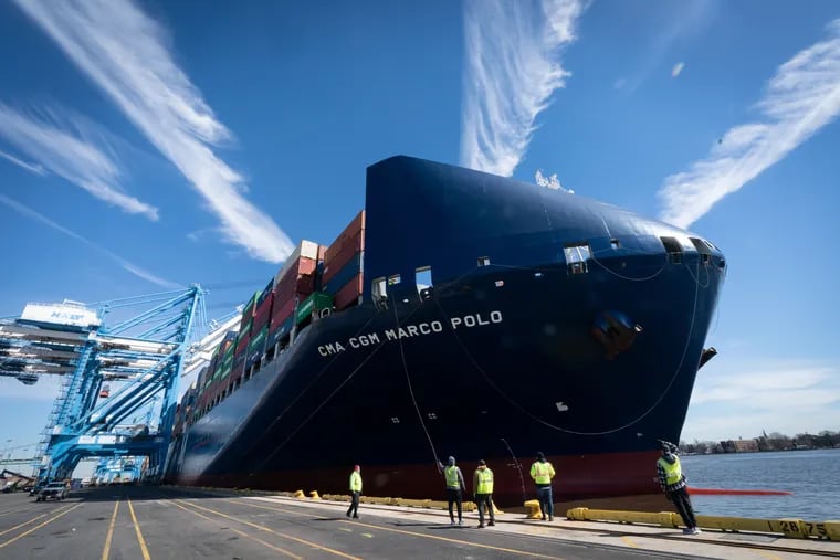 The CMA CGM Marco Polo arrives at the Packer Avenue Marine Terminal.
