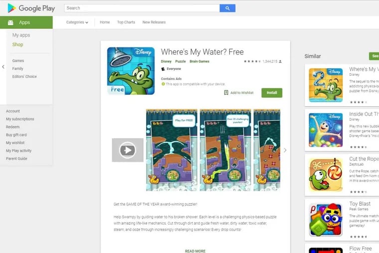 The “Where’s My Water?” app on the Google Play store.