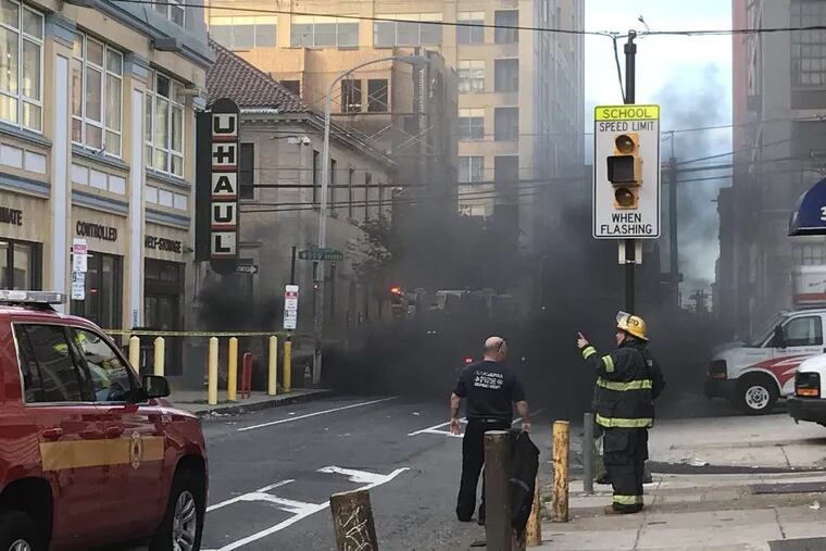 An underground fire at 13th and Wood Streets led to a power outage, street closures, and the evacuation of a nearby homeless shelter.