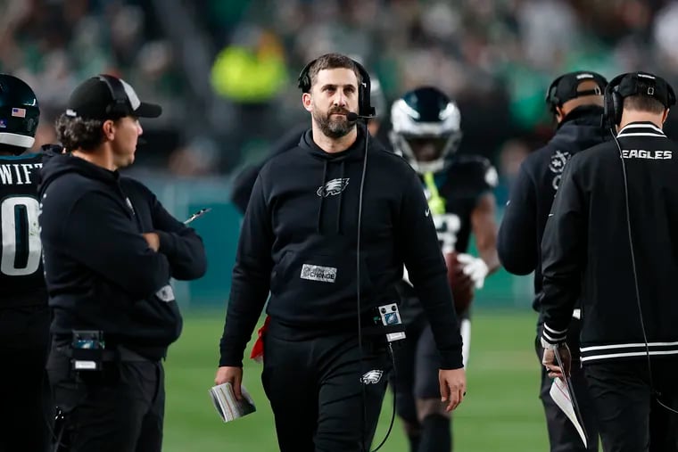 Eagles Head Coach Nick Sirianni on the sidelines against the New York Giants on Monday, December 25, 2023 in Philadelphia.