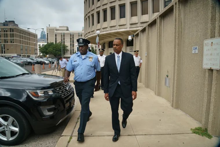 Former Police Commissioner Richard Ross exits Police Headquarters, in Philadelphia, Wednesday, August 21, 2019.