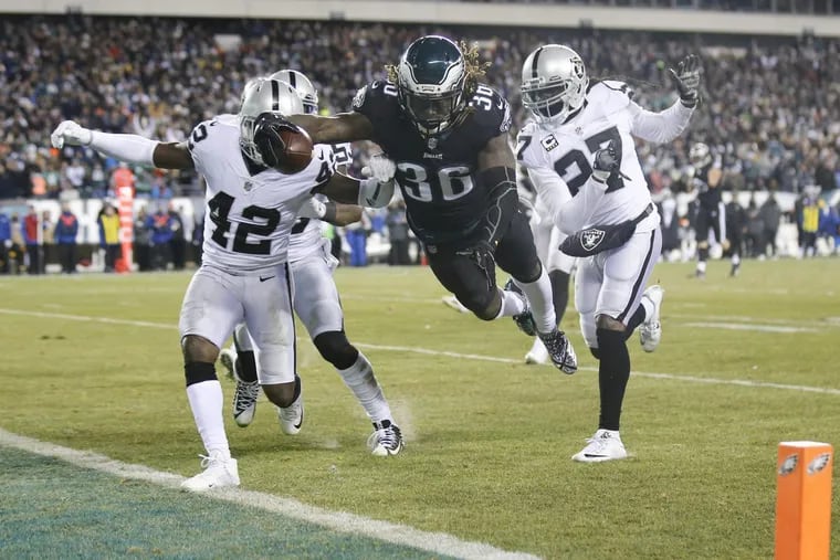Eagles running back Jay Ajayi, diving into the end zone for a first-quarter touchdown against the Raiders, is a London native.