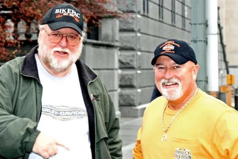 McCaffery is joined by Charles Umbenhauer (left), an advocate for motorcyclists' rights, at a 2008 charity ride. McCaffery was parade marshal at the ride, at which the subject of a law firm referral is believed to have come up.