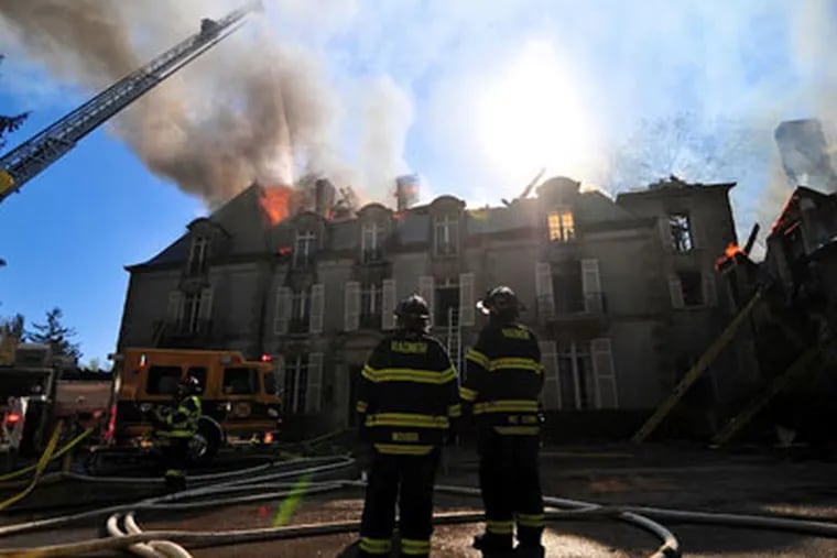 A historic Main Line mansion in Radnor Township was gutted by a fire Wednesday afternoon. (Luke Rafferty / Berwyn Fire Co.)