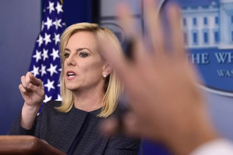 Department of Homeland Security Secretary Kirstjen Nielsen calls on a reporter during the daily briefing at the White House on Monday, June 18, 2018.
