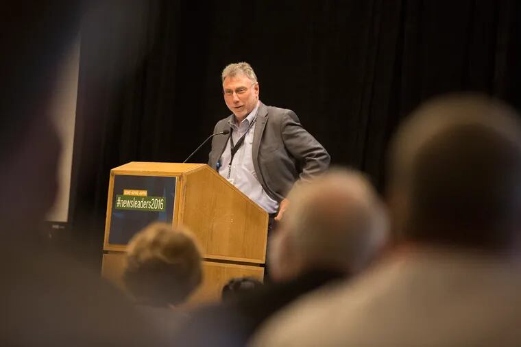 Marty Baron, executive editor of the Washington Post, delivers his keynote address to the ASNE conference at the Marriott Hotel in Center City on Tuesday, Sept. 13.