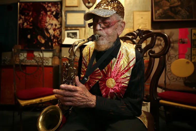 Marshall Allen, of The Sun Ra Arkestra, plays inside the Arkestral Institute of Sun Ra in Philadelphia, Pa. on November 10, 2020. The Sun Ra Arkestra has a new album, it's first in 20 years. Marshall Allen, 96, is the bandleader.