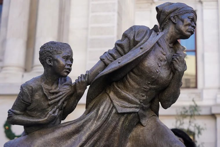 The Harriet Tubman statue at City Hall in Philadelphia, Pa., on January 11, 2022. The sculpture was created by Wesley Wofford.