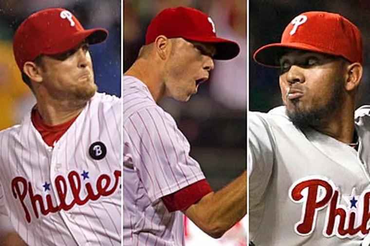 Brad Lidge and Ryan Madson in 2008 has given way to Madson and Antonio Bastardo in 2011. (Staff and AP Photos)