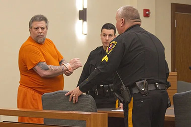 Steve "The Gorilla" Mondevergine at his extradition hearing Friday in the Gloucester County Courthouse in Woodbury, N.J. (Photo by Andy Ritchie)