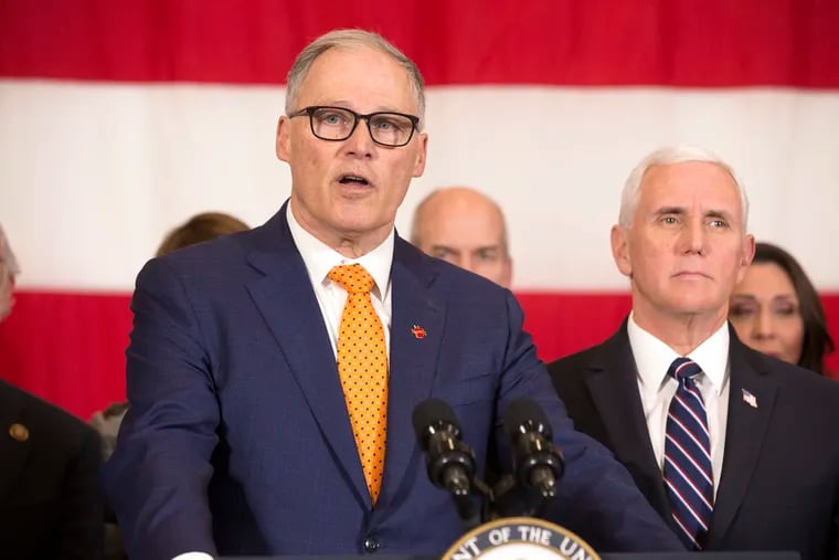 Washington Gov. Jay Inslee, with his "Stay Home, Stay Healthy" message, provides an example of clear communication on coronavirus. Vice President Mike Pence visited on March 5.