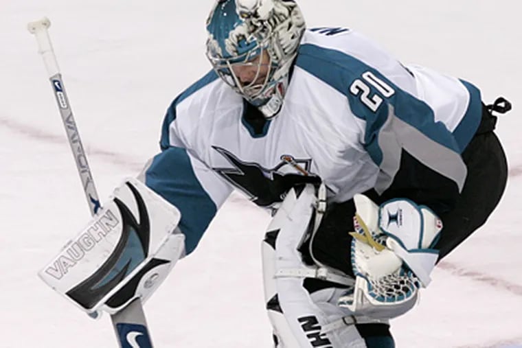 The Flyers have been given permission to negotiate with Sharks goalie Evgeni Nabokov. (Associated Press)