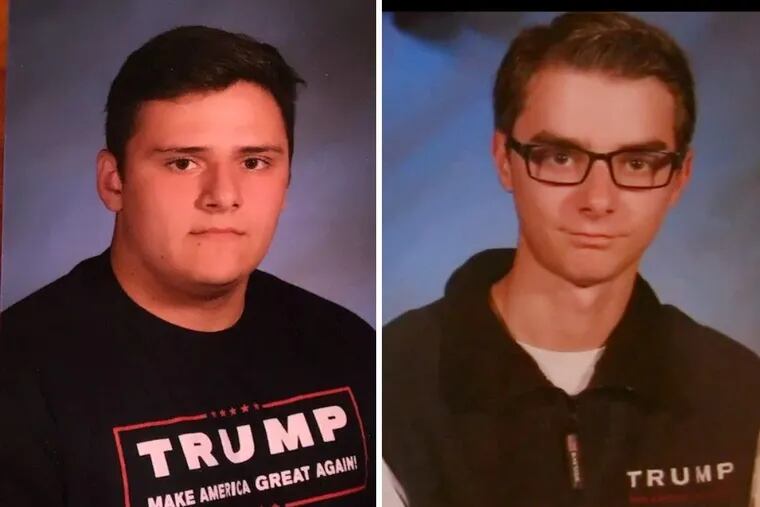 These yearbook images of Wall Township students were Photoshopped to remove the Trump name and slogans.