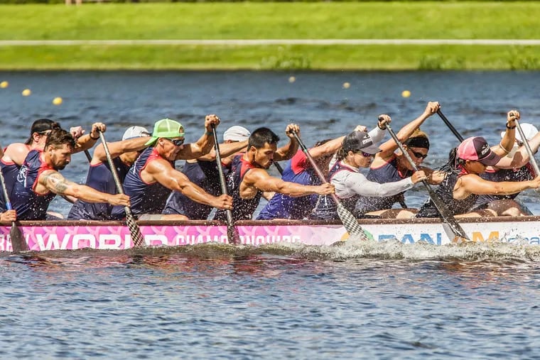 Dragon boat racing teams, such as this one from the Philadelphia Dragon Boat Association, can be men's, women's or mixed gender.