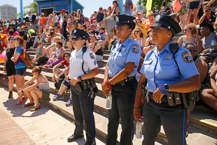A robust, uniformed police presence at the Philadelphia's Pride Parade and Festival in 2016.