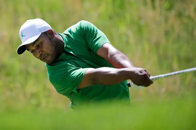 Harold Varner III drives off the fourth tee during the third round of the PGA Championship golf tournament, Saturday, May 18, 2019, at Bethpage Black in Farmingdale, N.Y. (AP Photo/Seth Wenig)