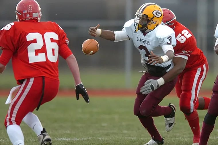 Glassboro quarterback Tim Breaker (3) had the ball knocked loose by Paulsboro&#0039;s Corey Gilchrist in the Nov. 22 Group 1 semifinal. Despite the momentary setback, Glassboro went on to win, 21-13, to reach today&#0039;s final against Penns Grove.