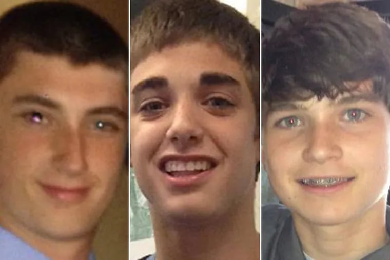 (Left to right) Cullen Keffer, Shamus Digney and Ryan Lesher died in a car crash. (Facebook photos)