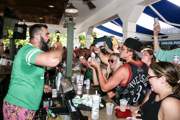 Eagles Jason Kelce to tends bar and does a jello shot with fans for autism fundraiser at the Ocean Drive in Sea Isle City, Wednesday,  June 29, 2022