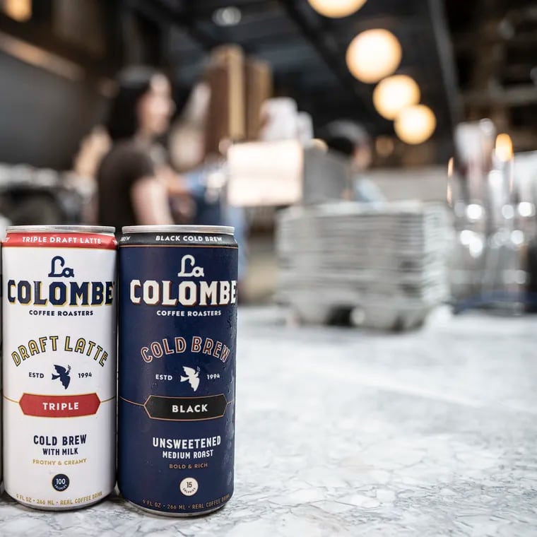 New branding is shown on new cold brew cans at La Colombe in Fishtown.