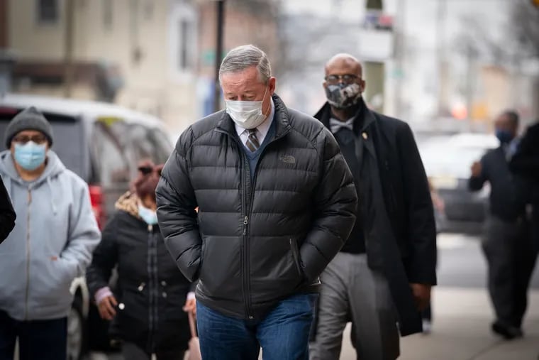 Mayor Jim Kenney arrives at a vaccination clinic at the Grand Yesha Ballroom after a press conference in South Philadelphia, Wednesday, March 17, 2021. Federal aid may help relieve some painful City budget cuts the mayor warned of earlier this year.