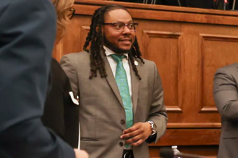 Councilmember Jeffery Young after Mayor Parker’s first budget address to City Council in March. Young introduced a bill Thursday that would block Parker's plan to open a triage facility in Fairmount, which is in his district.