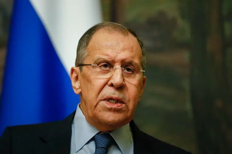 Russian Foreign Minister Sergey Lavrov speaks to the media Friday.