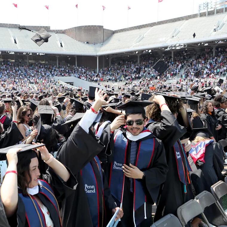 University of Pennsylvania students celebrate their commencement in 2022. This year's commencement at Penn is scheduled to take place on May 20, but could be impacted by ongoing protests of the Israel-Hamas war.