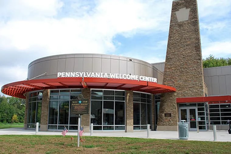 PennDOT's welcome center on I-95 in Delaware County is among dozens of rest stops that the state closed on March 16 amid its wider coronavirus shut-down program. Shippers and factories complain that truck companies may not service the region if drivers can't safely park and rest.
