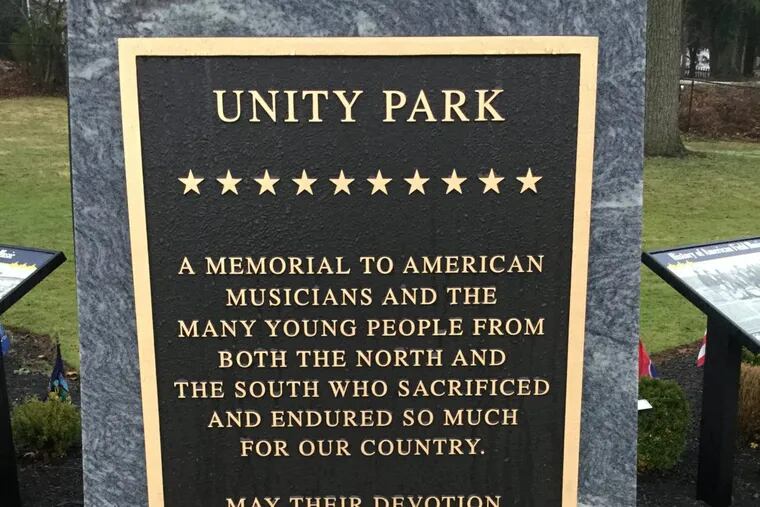 The plaque at Unity Park in Gettysburg