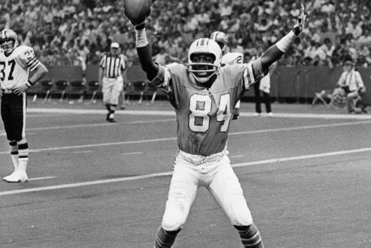 The Houston Oilers' Billy ‘White Shoes’ Johnson doing one of his many end-zone dances after a return for a touchdown. The Boothwyn native earned a selection into the College Football Hall of Fame in 1996 and was inducted into the Philadelphia Sports Hall of Fame in 2018 for his time at Widener.