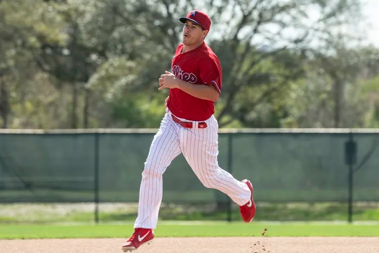 Phillies catcher J.T. Realmuto run the bases during a recent spring-training practice in Clearwater, Fla.