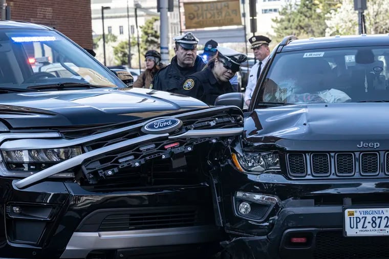 Police investigate a scene of car crash involving Philadelphia Police Commissioner Danielle Outlaw on the 1500 block of Race Street.