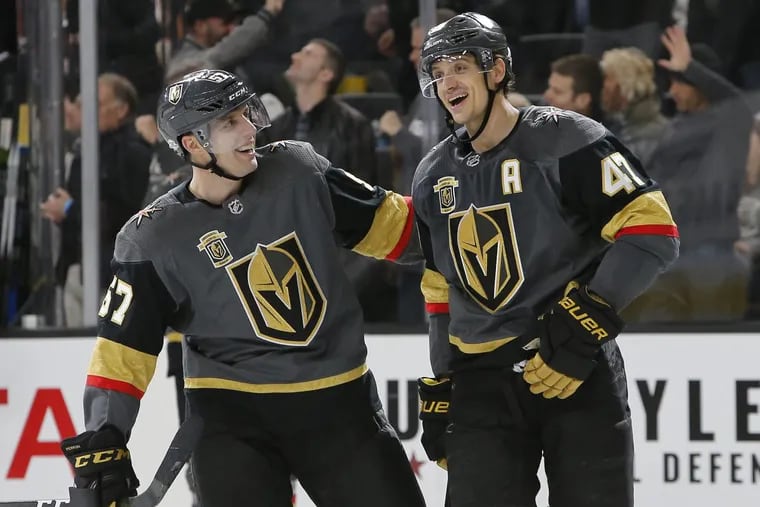 Vegas Golden Knights defenseman Luca Sbisa (right), a former first-round draft pick of the Flyers, has played a part in the expansion team’s stunning success. The Knights will meet Washington in the Stanley Cup Finals.