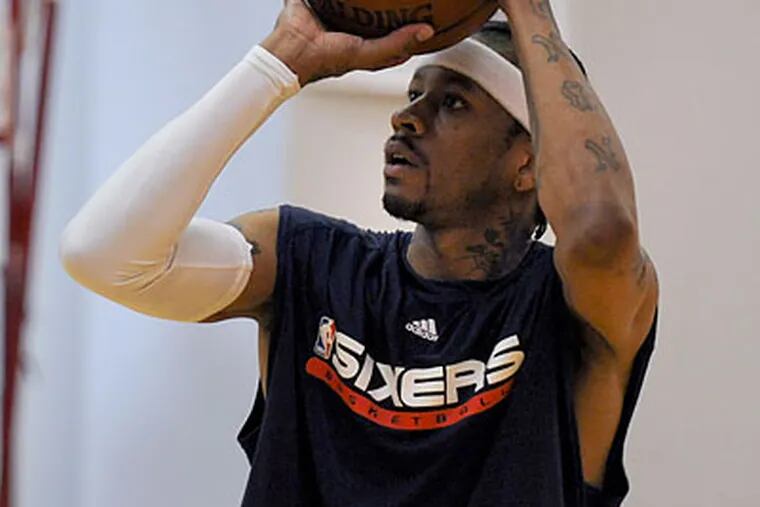 Allen Iverson participated in his first practice with the 76ers Sunday after a whirlwind week. (Kriston Bethel/Staff Photographer)