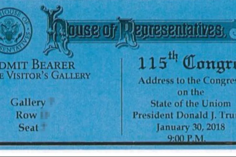 A ticket for President Trump’s State of the Union address on January 30, 2018, mistakenly spells Union as “Uniom.”