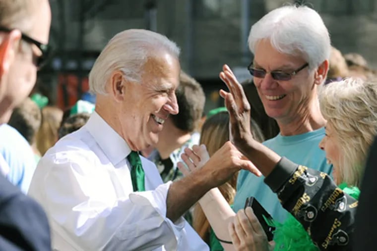 Vice President Biden was in Pittsburgh on Saturday, greeting people at the St. Patrick's Day Parade. (John Heller / Associated Press)