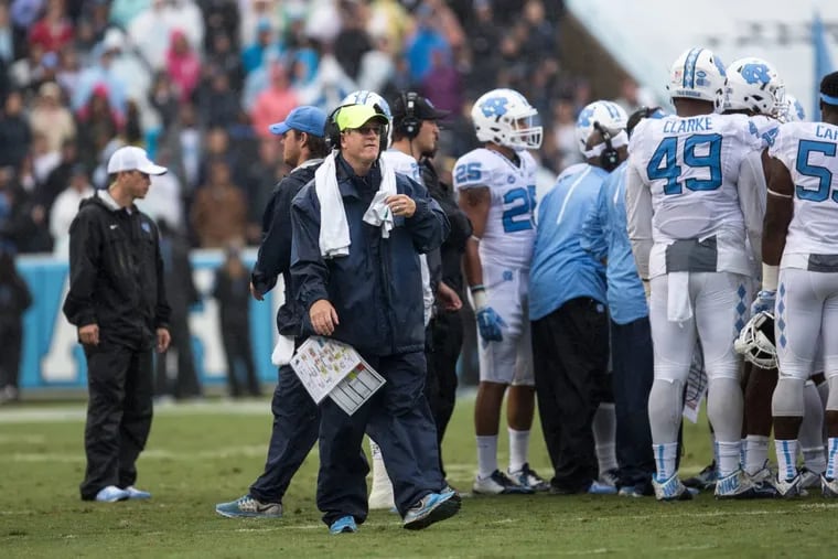 Gunter Brewer in his role as North Carolina co-offensive coordinator in September 2015.