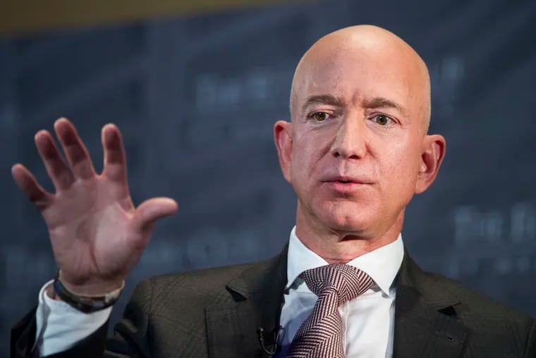 In this Sept. 13, 2018, file photo Jeff Bezos, Amazon founder and CEO, speaks at The Economic Club of Washington's Milestone Celebration in Washington.