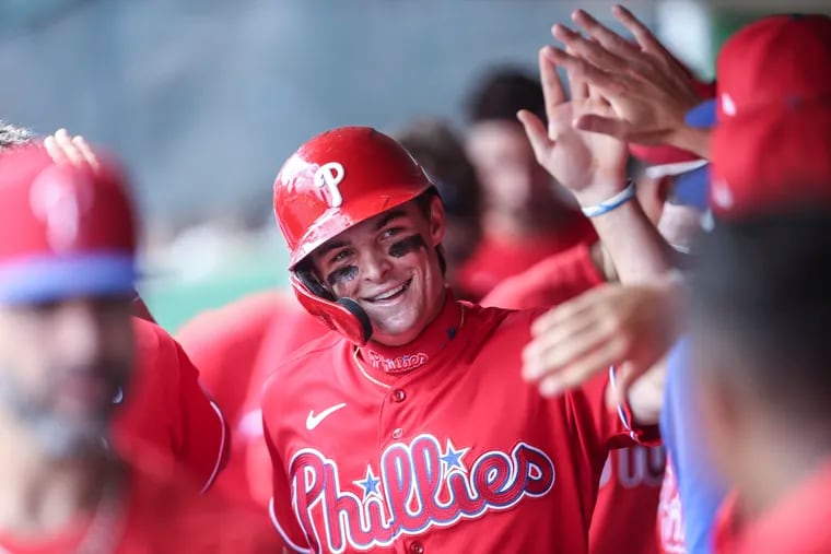 The Phillies' Mickey Moniak could be on the active roster if his rehab from a broken hand remains on its current pace.