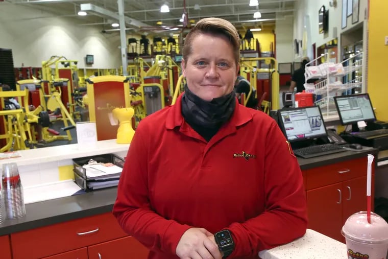 Christine Staines, of Galloway, manager at Retro Fitness, in Egg Harbor Township, is among 44,000 people who have volunteered to receive an experimental COVID vaccine, Thursday, Oct. 29, 2020.   VERNON OGRODNEK / For The Inquirer