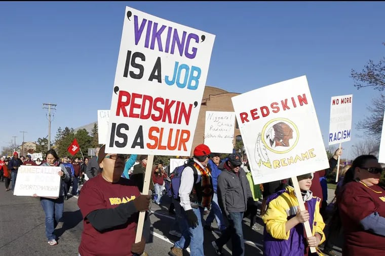 Thousands of people rallied outside TCF Bank Stadium in Minneapolis, in 2014, to protest the Washington team’s nickname.