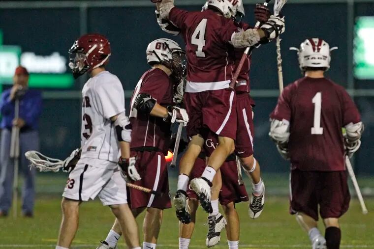 Garnet Valley celebrates after they tied the score in regulation in District I Semi-Finals. (Ron Cortes/Staff Photographer)