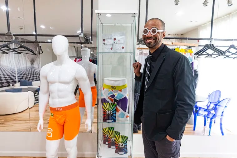 Johnny Goodwin Jr. of West Philadelphia, Pa., creator of Easy Access Underwear, poses for a portrait at the Philadelphia Fashion Incubator on Thursday, Feb. 15, 2024.