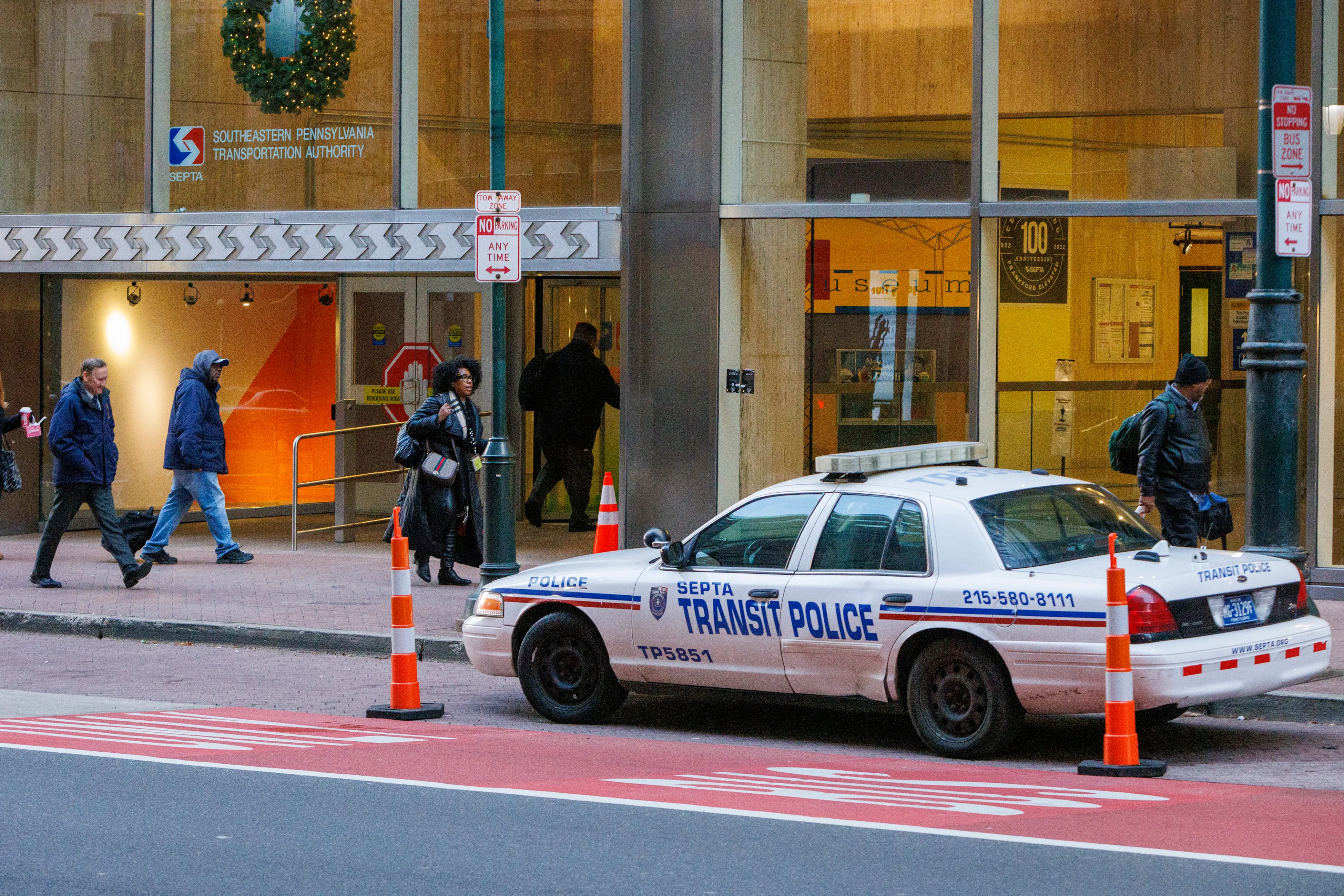 SEPTA Transit police vehicle in front of headquarters on Thursday morning.