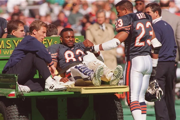 Wendell Davis of the Bears ruptured both of his patellar tendons after getting stuck in The Vet's turf in 1993.
