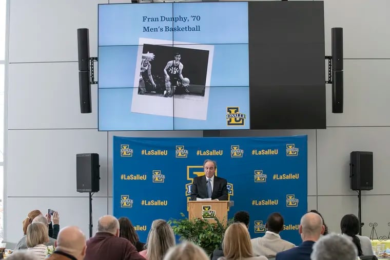 Fran Dunphy speaks during the La Salle Hall of Athletes induction ceremony on the university's campus in February.