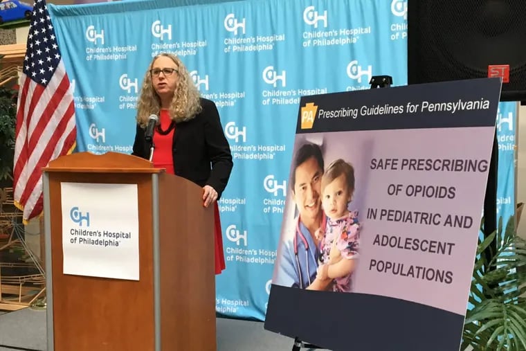Rachel Levine, Pennsylvania's acting secretary of health, discusses guidelines for pediatric opioid prescribing last May. Levine and other state officials gave an update on Pennsylvania's efforts to fight the opioid crisis on Monday.