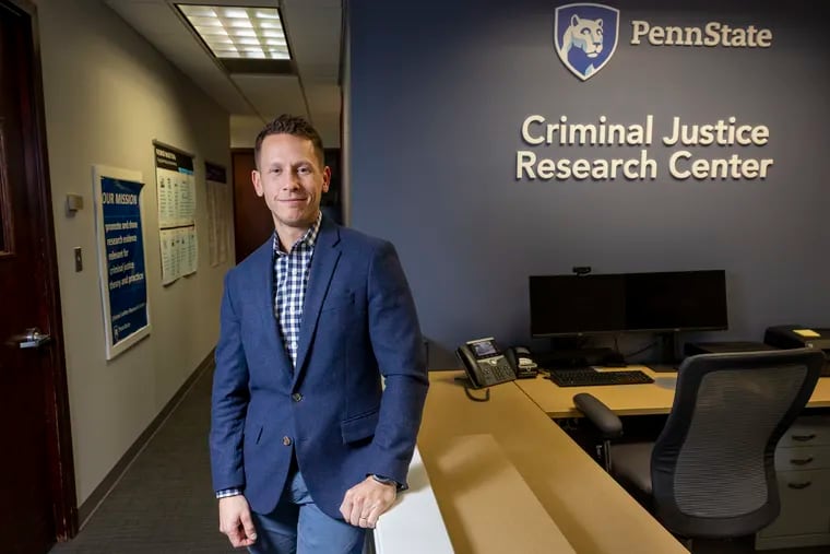 Pennsylvania office of Rural Health named Glenn Sterner, Associate Professor of Criminal Justice at Penn State Abington as its Rural Health Hero of the Year for 2022. Photograph of Glenn at his office in Rydal Executive Plaza, Jenkintown, PA., on Wednesday, December 7, 2022.